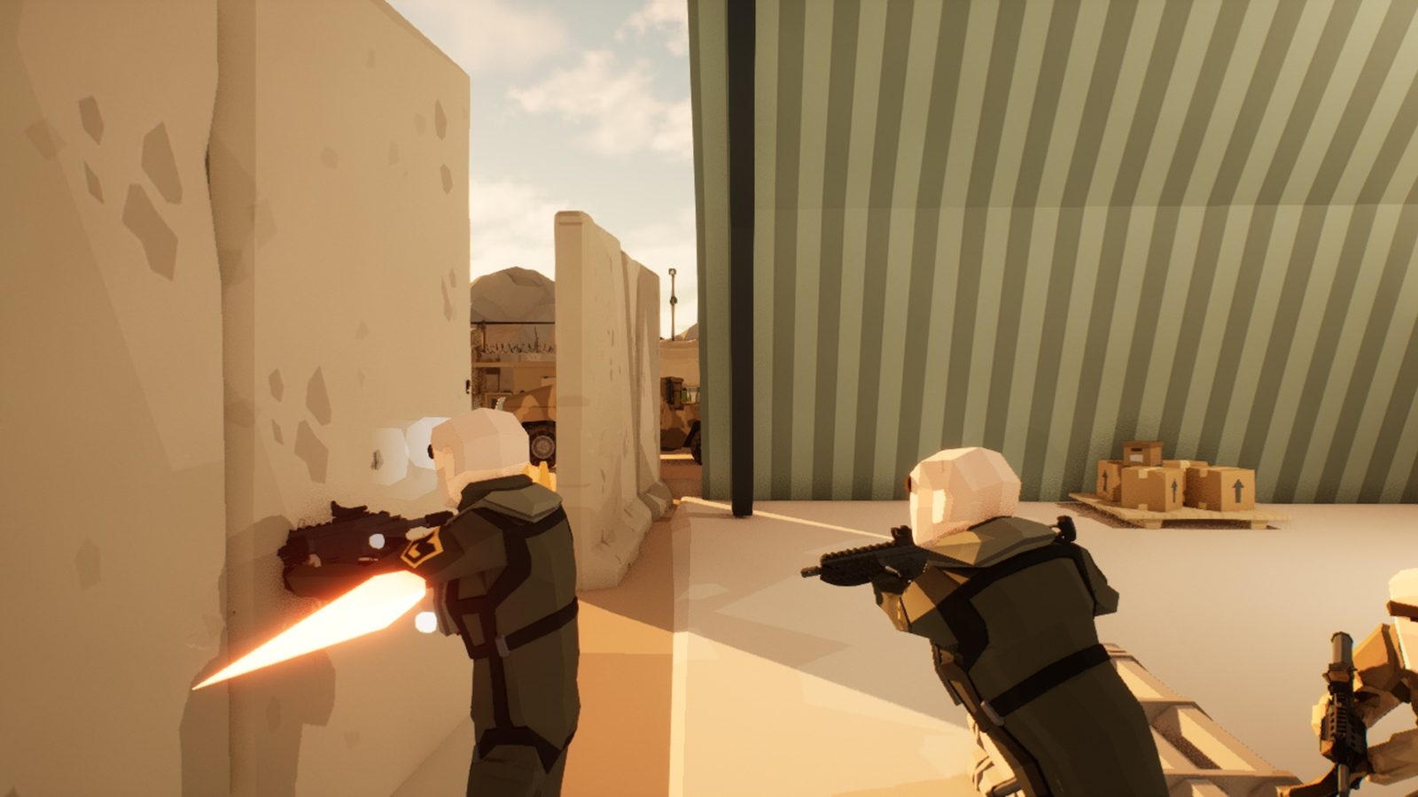 A Valkyrie firing from cover at a T-wall